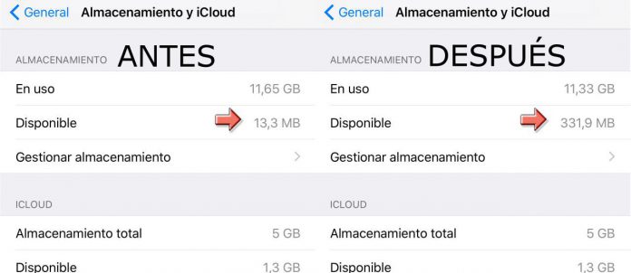 Liberar espacio en tu iPhone con iTunes - Antes y después